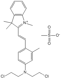 Molecular Structure of 88519-93-1 (3H-Indolium,2-[2-[4-[bis(2-chloroethyl)amino]-2-methylphenyl]ethenyl]-1,3,3-trimethyl-, methanesulfonate)